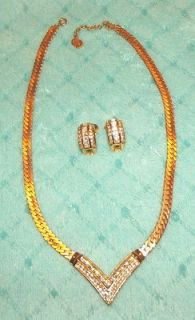 Dior Necklace and Matching Earrings Gold Tone Chain and Rhinestones