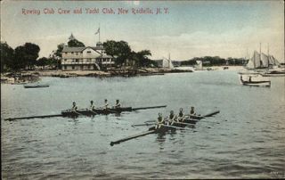 New Rochelle NY Yacht Club Rowing Club Crew Scull Boats c1910 Postcard
