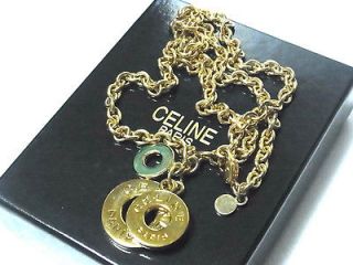 Auth Celine Paris Gold Tone Charms Chain Bracelet Neckless Pendant w