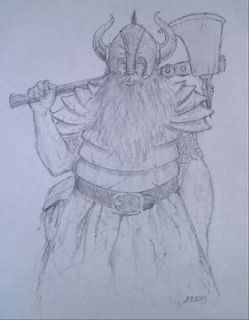 GIMLI original fantasy drawing of Tolkien, LOTR dwarf warrior