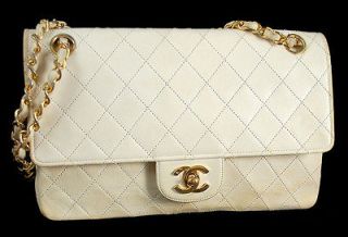 AUTHENTIC CHANEL White Classic Quilted Lambskin 2.55 Double Flap Bag