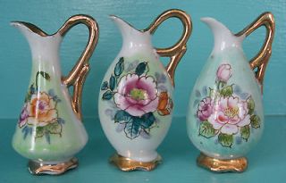 Three Miniature Vases Pitchers Ucagco Ceramic Japan Flowers 3
