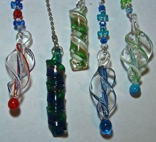 Twisted Stained glass lampwork ceiling fan light chain pulls free ship