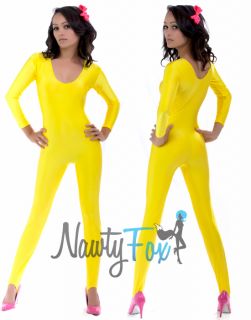 Yellow Scoop Neck Long Sleeve Shiny Spandex Unitard Jumpsuit Costume S