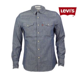 Brand New Mens Levis Barstow Western Slim Fit Chambray Denim Shirt