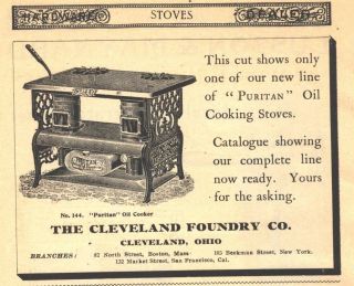 1896 ad a cleveland foundry co puritan oil cooker