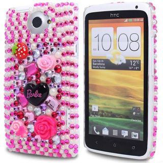 PINK BARBIE DISCO DIAMOND FLOWER FOR HTC ONE X MOBILE PHONE CASE COVER