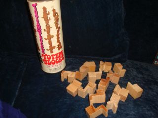 RARE HTF TOTEM POLE BLOCKS~WOODEN WOOD STACKING BOARD GAME IN TUBE BOX
