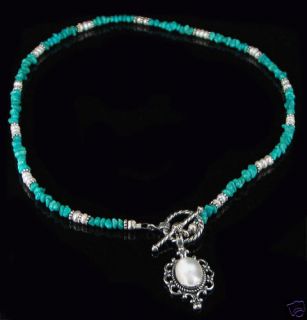 Sterling Silver Turquoise Nugget White Pearl Necklace