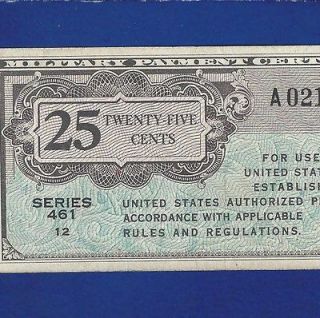 SERIES 461 $0.25 MILITARY PAYMENT CERTIFICATE XFINE, Old Paper Money