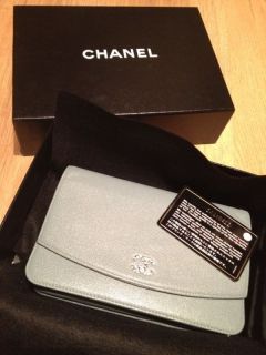AUTHENTIC CHANEL CC LOGO WALLET ON CHAIN WOC BABY BLUE CAVIAR CLUTCH