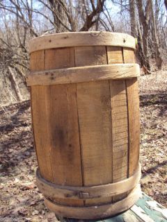 Antique WOODEN BANDED SQUARE NAILED BARREL 18.25 tall