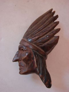 Antique Hand Carved Indian Head Tobacco Pipe with War Bonnet