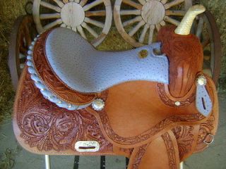 LIGHT WEIGHT FAST TURN 14 TURQUOISE OSTRICH WESTERN BARREL RACER