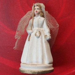 Old French Chalk ware Communion Girl statue Cake topper