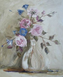 Blue & Mauve Flowers 3 by Malenda Trick Chandler   OIL
