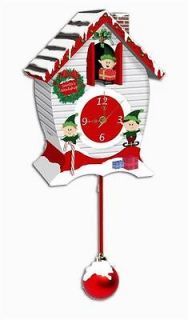 North Pole Cuckoo Clock Elf holding Presents 12 Christmas Carols Play