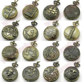 Bronze Quartz Pocket Watch Hollow Pendant Necklace Antique Vintage