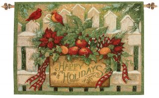 Happy Holidays ~ Christmas Basket ~ Cardinals Tapestry Wall Hanging