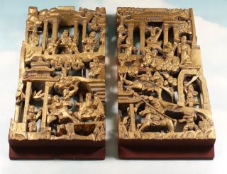 Unusual and Amazingly Carved Chinese Gilt Wood Panels   