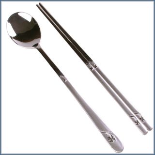 Korean Stainless Steel Chopsticks Single & Multi Set Clover Sanded