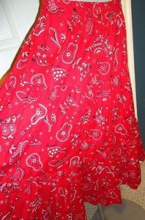 New Red Western Tiers Bandana Boots Costume Skirt Ruffle Cotton Blend