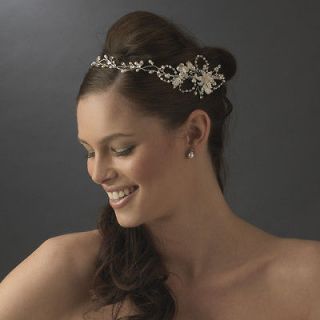 Silver Crystal & ivory Pearl Vintage Vine Bridal Headpiece