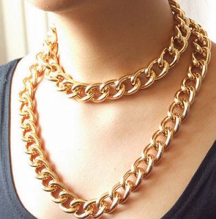 Newest Shiny O Curb GOLD Plated Chunky Aluminium Curb Chain Necklace