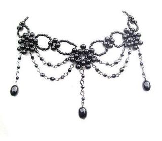 Black Bead Moulin Rouge Collar Flower Vampire Fancy Party Dress Choker