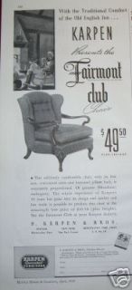 1938 Antique Karpen Farmont Club Chair Ad