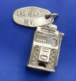 Vintage Sterling Silver Slot Machine Charm with LAS VEGAS NEVADA Flag