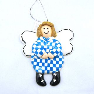 Large Polymer Clay Winter Christmas Blue Angel Pendant Ornament