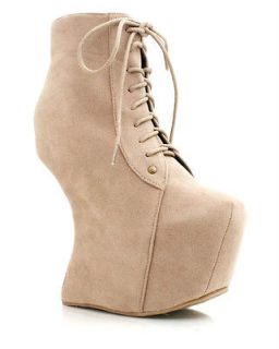 Ankle Booties Heel Less Lace Up Fux Suede Wedge Platform Boots High