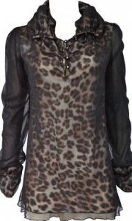 Pretty Angel Clothing Classy Animal Print Blouse In Coffee or Turq