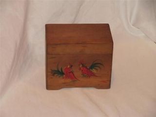 Vintage Wood Wooden Receipe Box Holder Fighting Roosters Rooster Japan