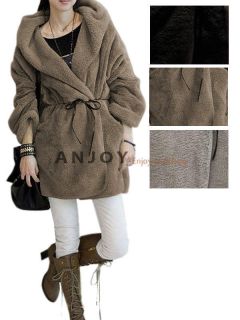 New Women Loose Cloak Plush Warm Hooded Wool Fur Blends Coat Jacket US