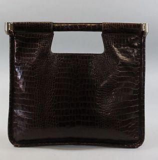 GIORGIO ARMANI Dark Brown Moc Croc Snap Double Handle Clutch Handbag
