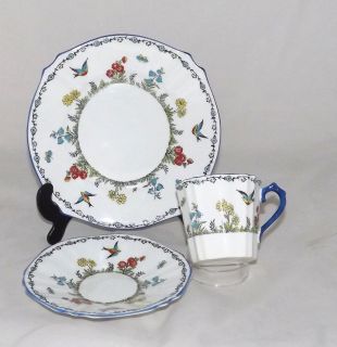 Collingwood Bone China Art Deco 1930s Trio Swallows and Bluebells