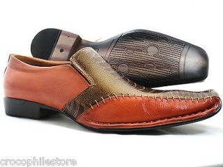 Mens Dress Shoes Alberto Fellini Brown Slip on Loafers crocodile