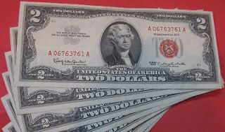 1963 $2 bill red seal note bill