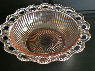 PINK Anchor Hocking RIBBED Open Lace Edge Old Colony 9.5 SERVING BOWL