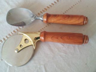 Jumbo Pizza Cutter, Ice Cream scoop Combo + Handcrafted Olive Wood