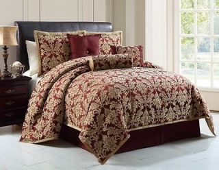 Luxury 7pc Bedding Comforter Set  Wilshire Burgundy / Gold