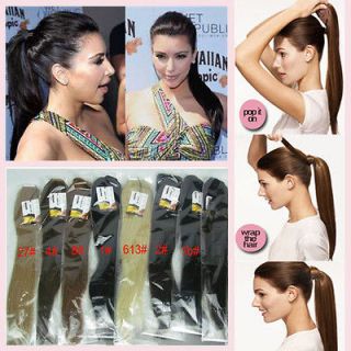 16 24 high ponytail clip on human hair extensions 100g any color on