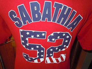 MAJESTIC SABATHIA #52 BASEBALL NEW YORK YANKEES SHIRT RED USA STAR L