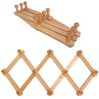 Wooden Coat Rack with 10 Pegs Clothes Hat Closet Hook Expanding Fold