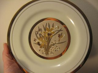Collectible Art of Chokin Plate Engraved of Silver & Gold Iris