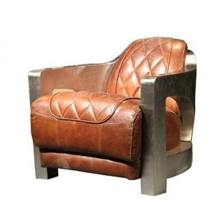 36 Club Chair Brazilian vintage brown leather stainless steel back