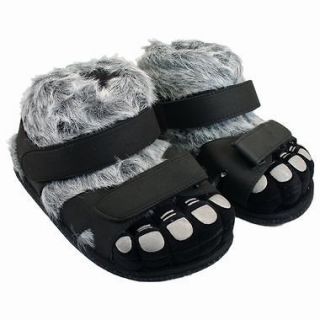 Warm Comfy Black & Gray Hairy Monster Feet Sandal Slippers Mens Ladies