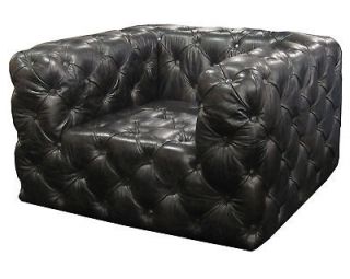Tufted Club Leather Chair Old vintage Saddle Black